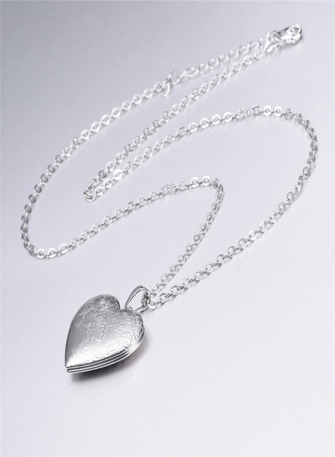 Weenkeey 2 Pcs Love Heart Locket Necklace that Holds Pictures Stainless Steel Heart Shaped Locket Pendant Necklace Memory Photo Pendant Necklace for Women - Style 5 Silver - Image 5